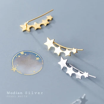 Modian Autentické 925 Sterling Silver Lesklý Stohovateľné Hviezdy Riadok stud Náušnice pre Ženy Módne Jednoduché Zlatá Farba Ucho Pin Šperky
