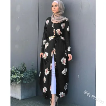 Moslimské Tlač Abaya Kimono Kvetinové Šaty, Hidžáb Arabčina Dubaj Africkej Ženy Pakistan Kaftane Marocain Kaftan Katar Islamské Oblečenie