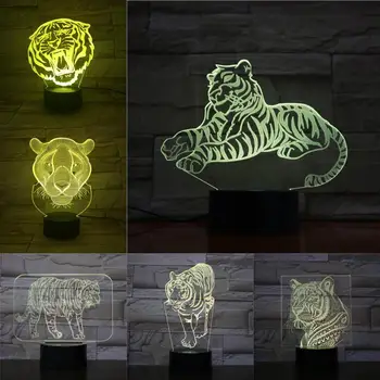 Muticolor Tiger 3D Lampa 2019 Abstraktné Akryl Lamparas Domov Výkon Dekor USB LED Nočné Svetlo Deti Nový Rok Vianočné Darčeky