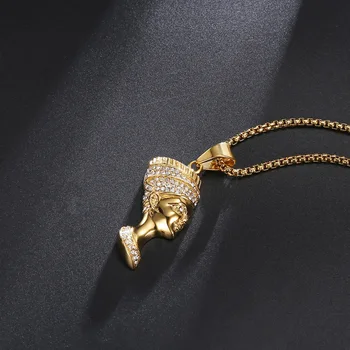 Muži Hip hop ľadový sa Nefertiti prívesok náhrdelníky z Nehrdzavejúcej Ocele Módne Vintage portrét Kúzlo náhrdelník Hiphop šperky, darčeky