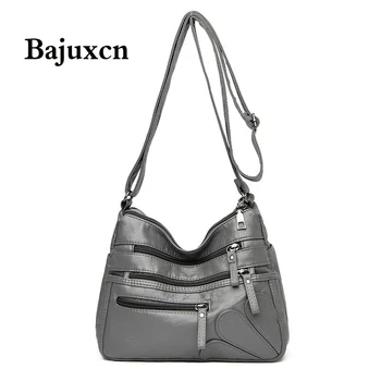 Móda mäkké kožené kabelky dvojité zips taška cez rameno jednoduchý messenger taška trend multi-pocket taška 2020 žien taška hnedá