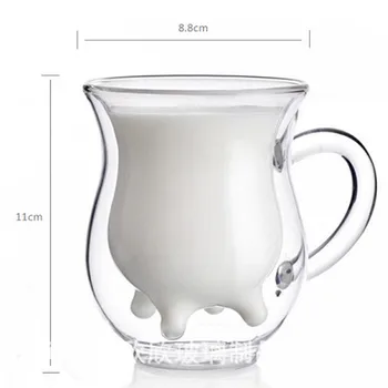 MÓDA POHÁR KRAVA Udder tvar dvojitého murované číre sklo mlieko, káva, čaj hrnček pohár rukoväť La moda 2021 najnovšie