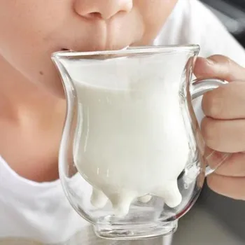MÓDA POHÁR KRAVA Udder tvar dvojitého murované číre sklo mlieko, káva, čaj hrnček pohár rukoväť La moda 2021 najnovšie