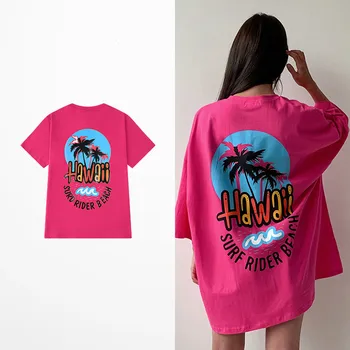 Móda Zábavné Havaj Print T Shirt Ženy Lete Streetwear Príliv Značky Bavlna T-shirts Mužov ružová Farba O neck Tee Tričko Homme
