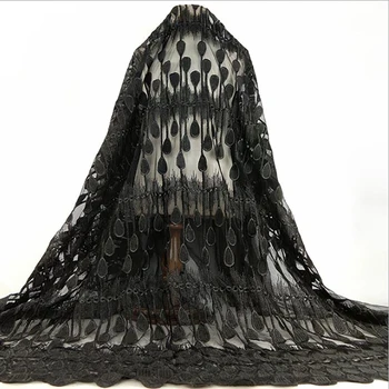 Módny vertikálny zefektívniť perie čierne africké výšivky oka šaty textílie, čipky Módne šaty, oblečenie, materiály MF41
