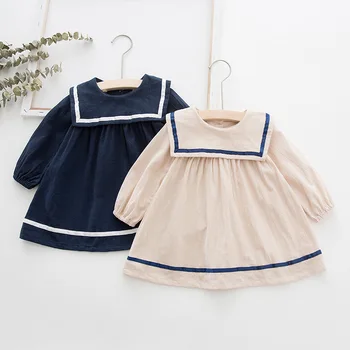 Na jar a na Jeseň detské Oblečenie Nové Námorníctvo Klope Bavlna Deti Sukne Trendy kórejská Verzia Škole Štýl Dievčenské Šaty