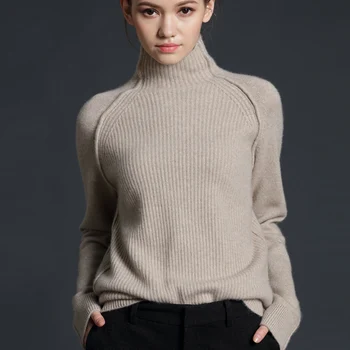 Na jar a na jeseň žena sveter cashmere sveter s dlhým rukávom turtleneck turtleneck sveter voľné žena bunda