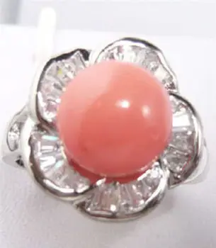 Najušľachtilejšie červená strieborná Predaj Očarujúce Ušľachtilý šperky Pink Coral Stam Veľkosť 6/7/8/9# lady svadobné šperky prstene