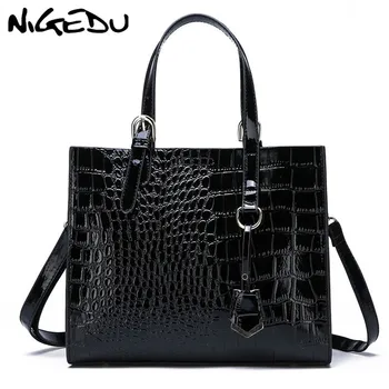 NIGEDU dámske kabelky luxusné dizajnér CrocodileMessenger Tašky pre ženy Tašky cez Rameno Patent Kožené Dámske Kapsičky veľká kapacita
