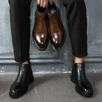 Nové 2020 Zimné Chelsea Boots Mužov, Kožené Topánky Mužov Členková Obuv Módnej Značky Jeseň Zima Mužská Obuv A1852