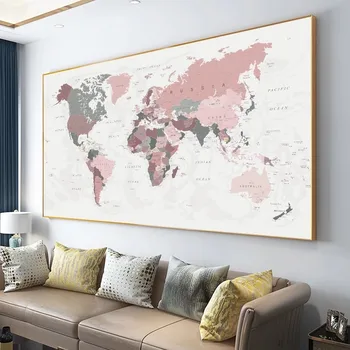 Nové Mapy Sveta Plátno Tlačiť Blush Pink & Hunter Zelená Mapa Sveta, Plagát Wall Art Obraz, Maľba Dekorácií bez rámu