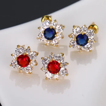 Nové Modrým Zirkónom Ženy Stud Náušnice pre Svadobné Móda Crystal Kolo Svadobné Earings Svadobné Party Šperky