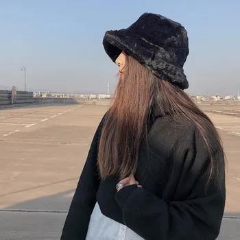 Nové Módne Zimné 2020 Žena Pribrala Všestranný Farbou Teplé Imitácia Králik Vlasy Byt-zavŕšená Japonský Rybár Klobúk