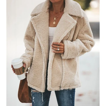 Nové Módne Ženy Zimné Plus Veľkosť Teplý Kabát Zips Bunda Dámy Fleece Bunda, Kabát Elegantný Dlhý Rukáv Streetwear Vrchné Oblečenie