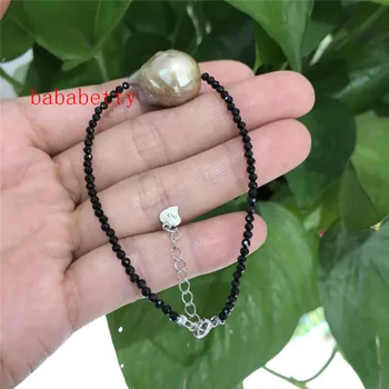 Nové prírodné black2-3 MM kameň Fialová biela o 14X18MM baroková perla náramok 7 palcový Tibetského striebra spona predĺžil 3 CM