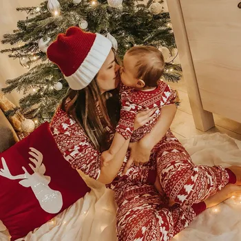 Nové Rodinné Vianoce Nastaviť Zodpovedajúce Dospelých, Deti Pyžamá Odev Dieťa Romper Nový Rok Kostýmy Rodiny Pyžamo Pár Oblečenie