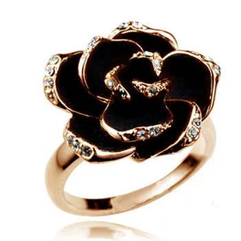 Nové Trendy Ruže Kvet Smalt Šperky Set Rose Gold Farba Čierna Maľovanie Svadobné Šperky Sady Pre Ženy, Svadobné