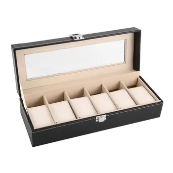 Nové Čierne Kožené Kožené Hodinky Box Prípade Šperky Zobraziť Boxy Skladovanie Držiak Pre Dom 6 Sloty Wotch Milenca Mužov Dary