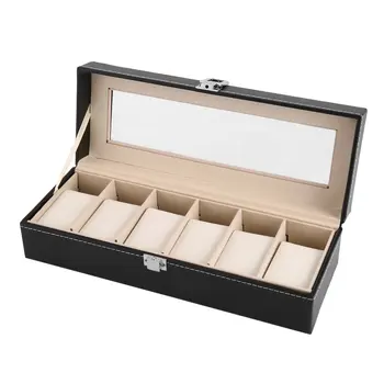 Nové Čierne Kožené Kožené Hodinky Box Prípade Šperky Zobraziť Boxy Skladovanie Držiak Pre Dom 6 Sloty Wotch Milenca Mužov Dary