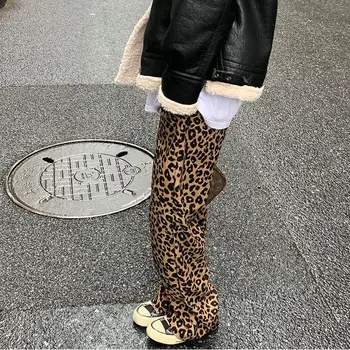 Nový kórejský leopard tlač širokú nohu, nohavice vysoký pás rovno trubice príležitostné voľné tenké mopy nohavice ženy, módne súpravy ženy