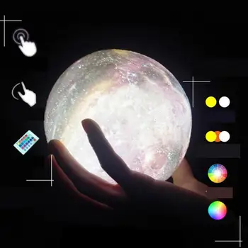 Nový Príchod 3D Tlač Hviezdy, Mesiac, stolná Lampa Farebné Zmeny Dotyk Domova Kreatívny Darček Usb Led Nočné Svetlo Galaxy Stolná Lampa