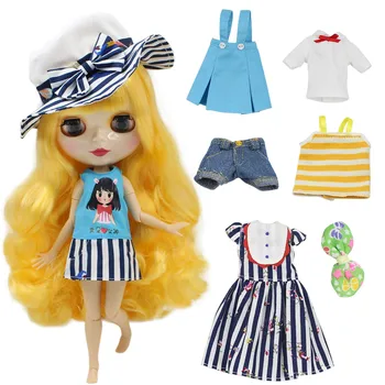 Oblečenie pre Blyth doll oblečenie, nohavice, šaty casimirovho letné štýl oblek s klobúkom a vlásenky pre 1/6 azone BJD