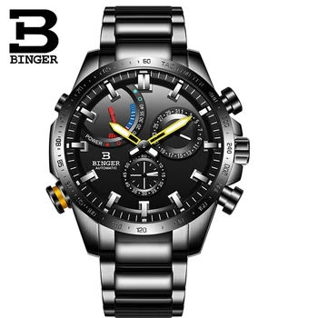 Originálne Luxusné Švajčiarsko BINGER Značky Mužov automatické mechanické Svetelný nepremokavé plný oceľový pás muž módne hodinky