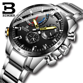 Originálne Luxusné Švajčiarsko BINGER Značky Mužov automatické mechanické Svetelný nepremokavé plný oceľový pás muž módne hodinky