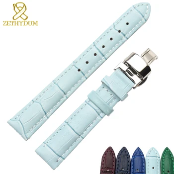Originálny kožený náramok dámske módne watchband náramkové hodinky kapela malé hodinky remienok 14 16 18 20 mm modrá fialová farba