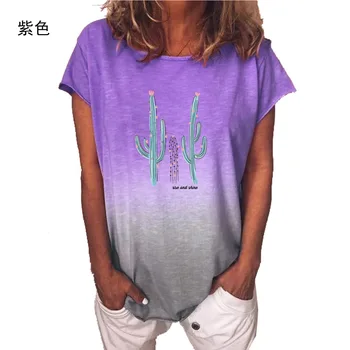 Plus Veľkosť 5XL Rainbow Gradient Ženy Tričko 2021 Harajuku Kaktus Tlač Voľné Tee Tričko Žena Krátky Rukáv Grafické Topy T-shirt