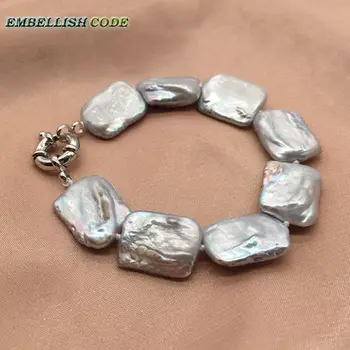 Populárne NOVÁ farba pearl Náramok náramok keshi barokový Plochý tvar Obdĺžnika šedá farba prírodná perla pekné špeciálne pre ženy