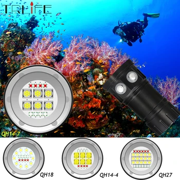 Potápačská Baterka Ultra Svetlé Potápanie Vodotesné Podvodné QH18 QH27 80M, LED Ponoriť Pochodeň Svetla Fotografie Biela Modrá Červená Lampa