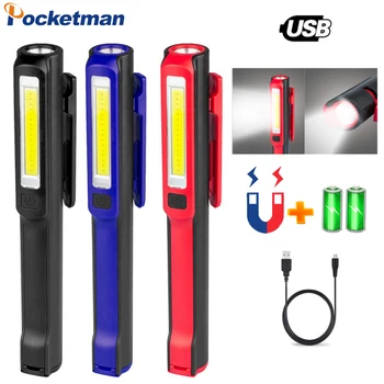 Prenosné KLASU Pero Klip rucneho Pracovná Lampa USB Nabíjanie Údržba Svetlo LED Magnetické Baterka Outdoor Camping Svietidla