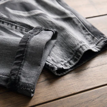 Pánske vintage kravatu a farbenie slim rovné džínsy Trendy plus veľkosť otvorov roztrhlo núdzi denim nohavice Modrá Sivá čierna