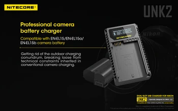 Pôvodné Nitecore UNK2 dual-slot USB kamery, nabíjačky pre kamery batéria EN-EL15/sk-SK EL15a/sk-SK EL15b