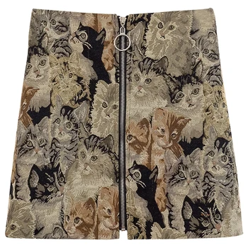 Retro vyšívané sukne plné mačky a psov, vzor zadok riadok krátke sukne