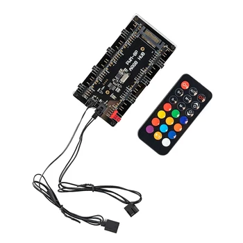RGB LED Hub Predlžovací Kábel Diaľkové Ovládanie, 8 Port, Napájanie PWM Ventilátor Hub Rozbočovač 3-Pin ARGB Rozbočovač pre Stolné PC Prípade