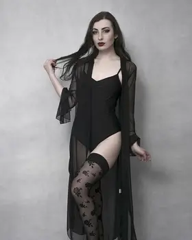 Rosetic Sexy Gotický Čierne Ženy Nightgowns Čipky Tvaru Oka Vidieť-Cez Spleť Babydoll Módne Slim Dlho Sexy Nightgowns