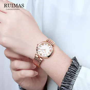 RUIMAS Žena Hodinky 2019 Značky Luxusné Hodinky Ženy Rose Gold Quartz Nepremokavé dámske Náramkové hodinky Ženy Hodinky Top Značky Luxus