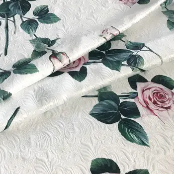 Ružové ruže 3D digitálne tlačené polyester žakárové tkaniny hrubé žakárové tissus pre ženy šaty, oblek kabát DIY handričkou tissu au metrov