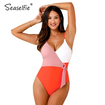 SEASELFIE Colorblock Zábal Križujú jednodielne Plavky Ženy Sexy tvaru Plavky celé plavky 2021 Pláži plavky plážové oblečenie