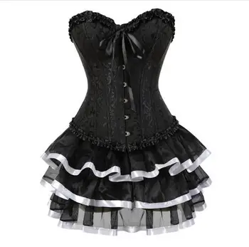 Sexy korzety pre ženy, plus veľkosť strany kostým overbust paródia korzetu a sukne nastaviť tutu corselet viktoriánskej módy šaty