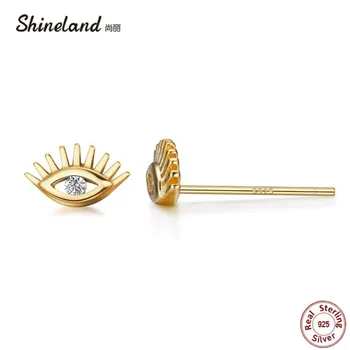Shineland Jemná 925 Sterling Silver Eye Stud Náušnice Zlaté/Strieborné Farby S jasnými CZ Ženy, Svadobné Luxus, Šarm, Šperky