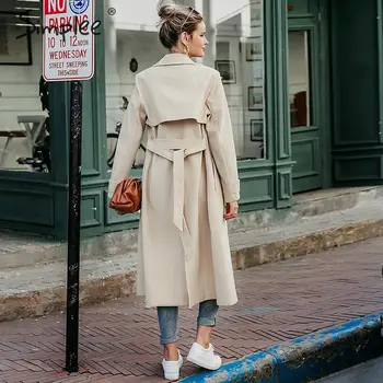 Simplee Vlna zmes zimných tweed kabát ženy Dlhý rukáv elegantné krídla pás ženský outwear kabát na Jeseň zima streetwear kabát