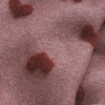Sladké ružové srdce tvar ženy svetre a pulóvre o-krku voľné fleece materiál dáma vytiahne outwear kabát topy