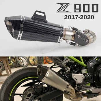 Slip-on motocykel exhuast pre Kawasaki Z900 2017-2020 uprostred odkaz rúry adaptéra s DB vrah Uhlíkových vlákien tepelný štít