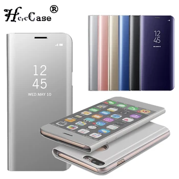 Smart Kože Flip Stojan Zrkadlo Prípade Huawei Mate 8 9 10 Pro Lite P8 P9 P10 Plus pre iPhone X 7 8 6 6 Plus Vymazať Zobrazenie Okna