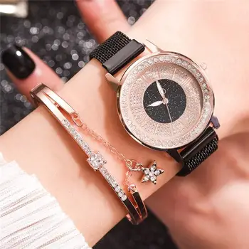 Svieti Crystal Ženy, Luxusné Módne Hodinky Zlato z Nehrdzavejúcej Ocele Oka Popruh Quartz Hodinky Magnet Pracky Dámske náramkové hodinky 36 mm