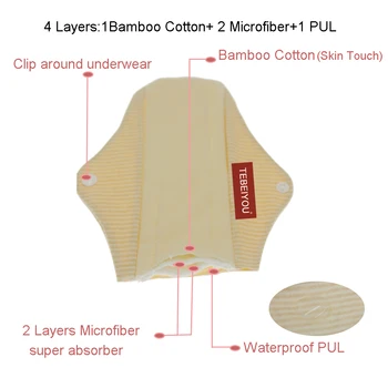 TEBEIYOUCloth Menštruačné Hygienické Podložky Bambusu Bavlna Menštruácie Opakovane Látkové Podložky