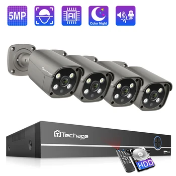 Techage 4CH 5MP POE NVR IP kamerový Systém AI Ľudských Zistené obojsmerné Audio Vonkajšie Bezpečnostné Kamery Nastaviť CCTV kamerový Auta